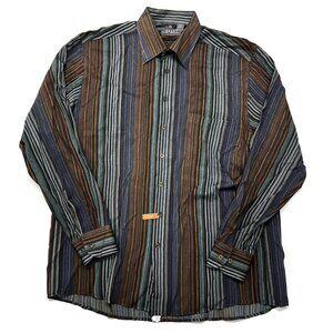 HAUPT Button Up Shirt‎ Mens 16.5 L Germany Striped Long Sleeve Cotton Blue Brown